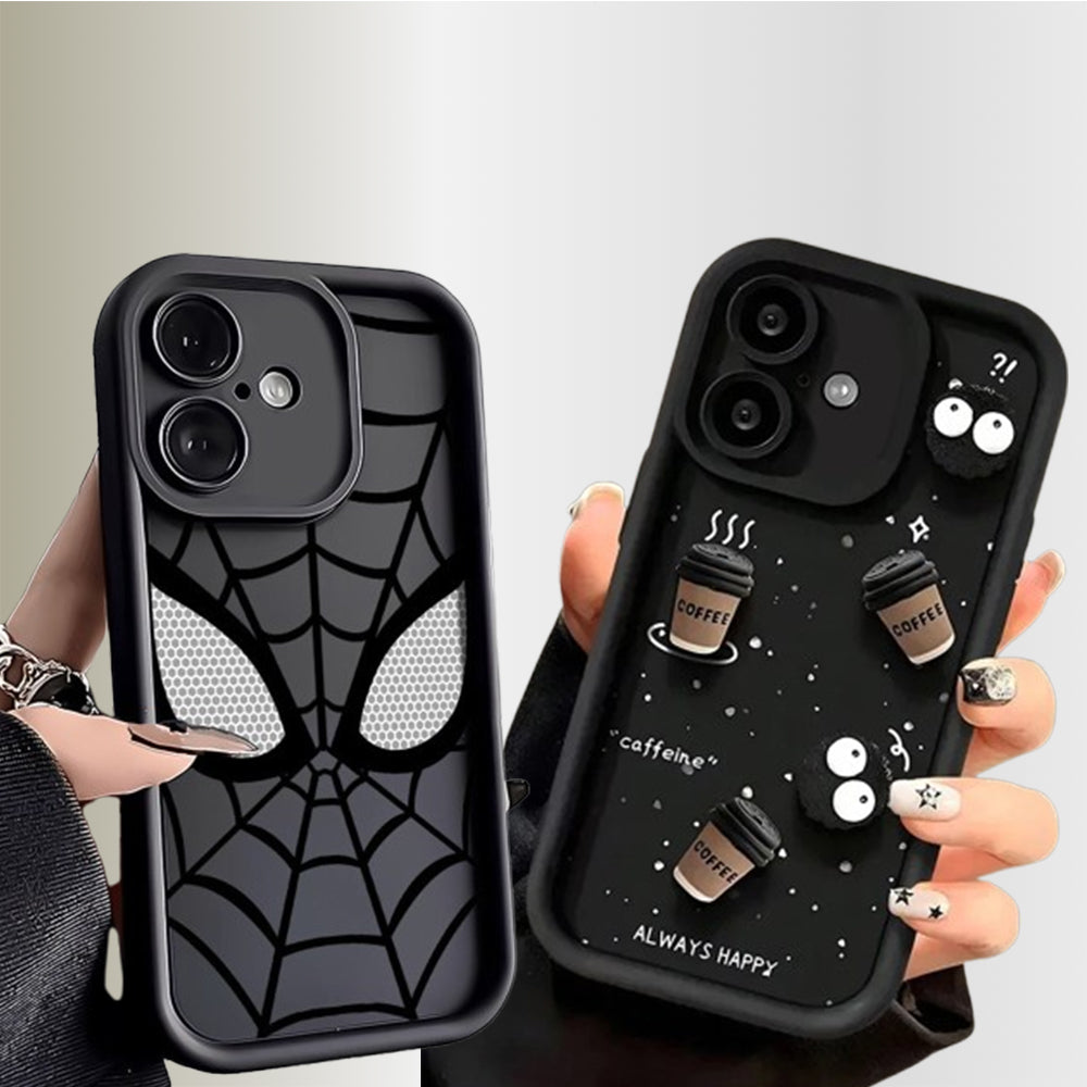 ZEROTO Pack Of 2 Case | Cute Fun Cartoon 3D Ball Coffee & Spidey Face Mask Soft Silicone Case