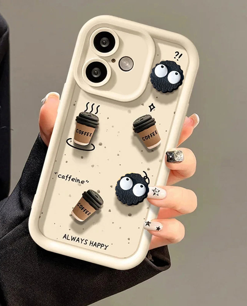ZEROTO Cute Design 3D Cartoon Coffee Case Cover For iPhone 7 8 X XR 11 12 13 14 15 16 Pro Plus Max