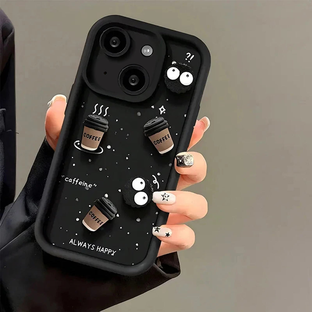 ZEROTO Cute Design 3D Cartoon Coffee Case Cover For iPhone 7 8 X XR 11 12 13 14 15 16 Pro Plus Max