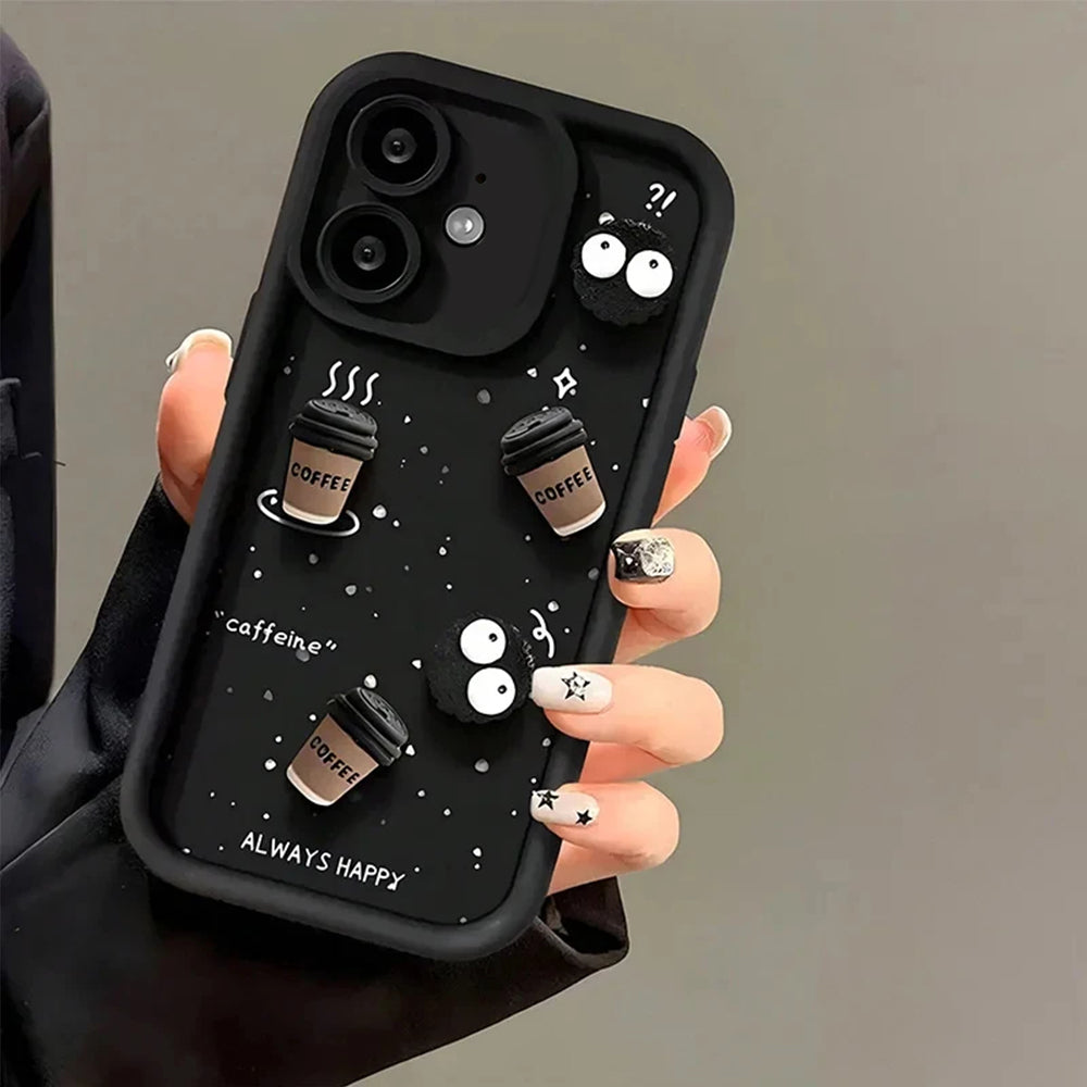 ZEROTO Cute Design 3D Cartoon Coffee Case Cover For iPhone 7 8 X XR 11 12 13 14 15 16 Pro Plus Max