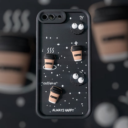 ZEROTO Cute Design 3D Cartoon Coffee Case Cover For iPhone 7 8 X XR 11 12 13 14 15 16 Pro Plus Max