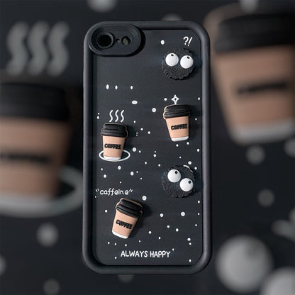 ZEROTO Cute Design 3D Cartoon Coffee Case Cover For iPhone 7 8 X XR 11 12 13 14 15 16 Pro Plus Max