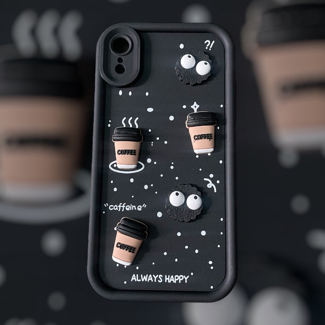 ZEROTO Cute Design 3D Cartoon Coffee Case Cover For iPhone 7 8 X XR 11 12 13 14 15 16 Pro Plus Max