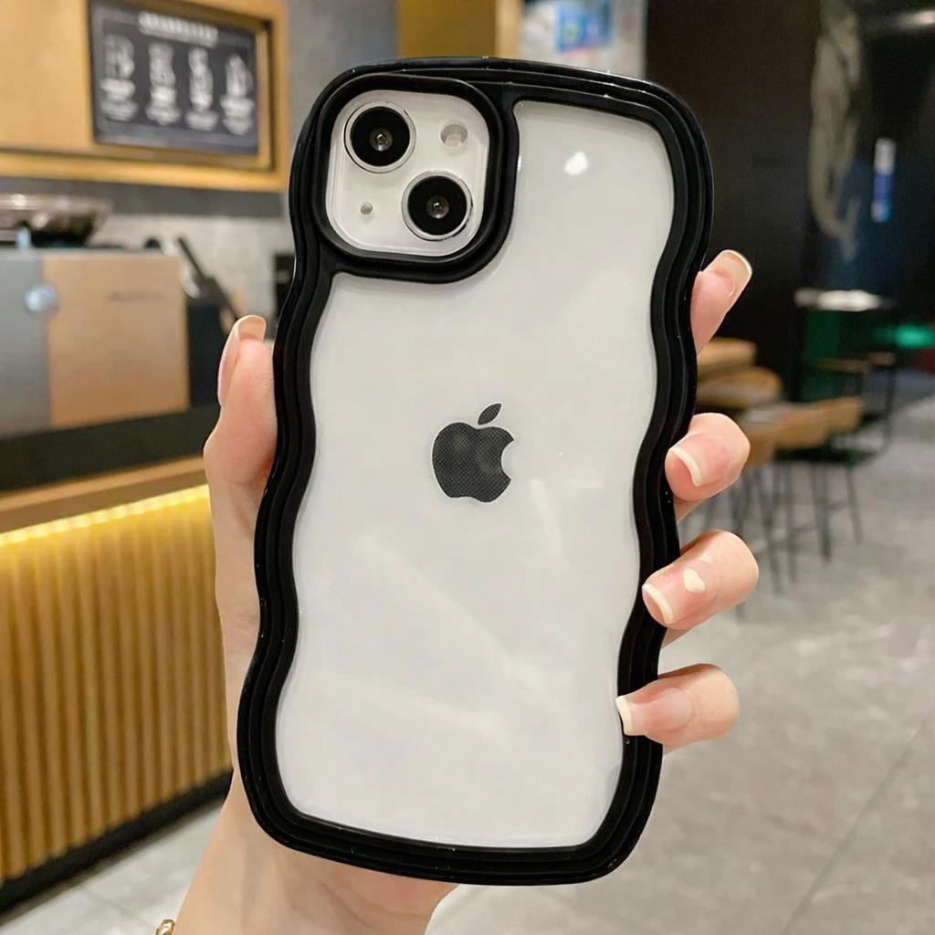 ZEROTO ZR021 Back Case Cover | Wavy Border Transparent | Slim Fit | Camera Protection | Shockproof TPU Case