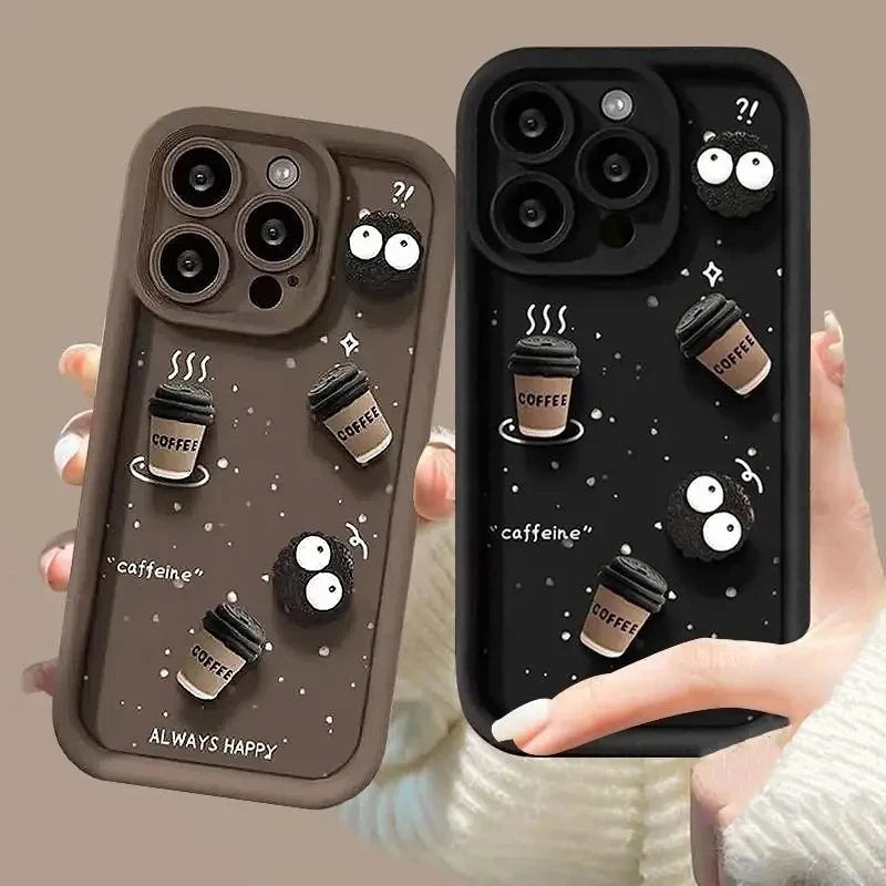 ZEROTO Pack Of 2 Case | Cute Fun Cartoon 3D Ball Coffee & Spidey Face Mask Soft Silicone Case