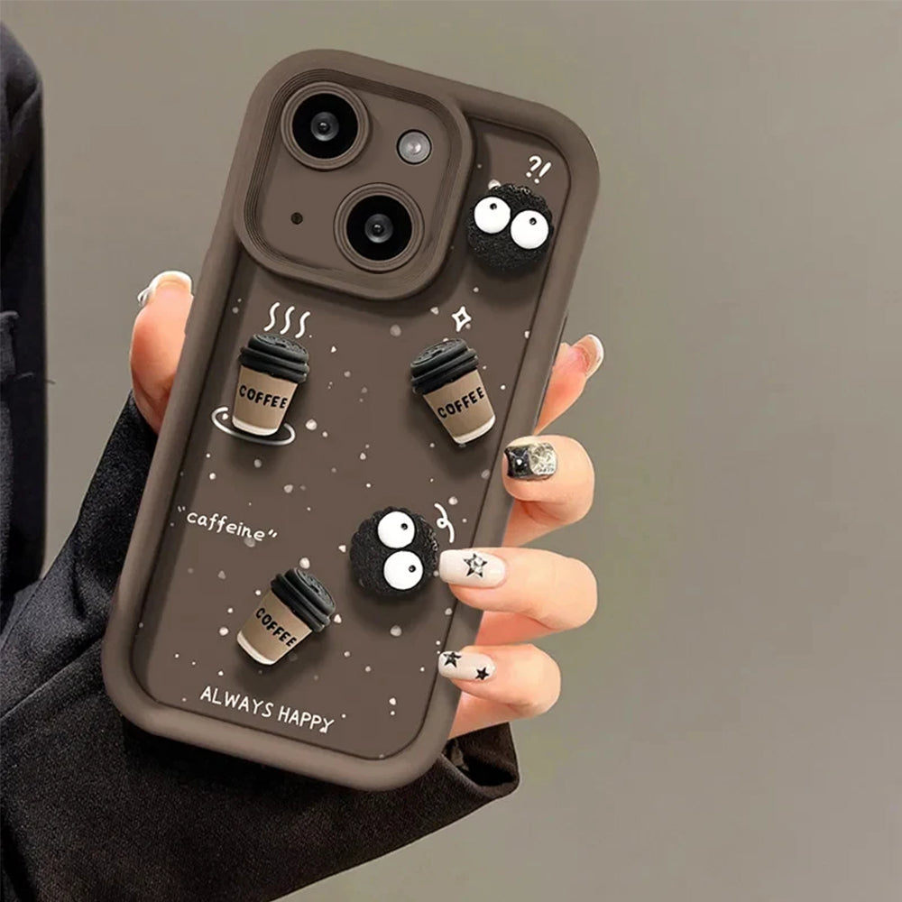 ZEROTO Cute Design 3D Cartoon Coffee Case Cover For iPhone 7 8 X XR 11 12 13 14 15 16 Pro Plus Max