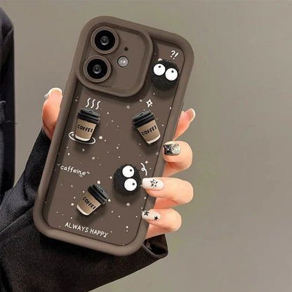 ZEROTO Cute Design 3D Cartoon Coffee Case Cover For iPhone 7 8 X XR 11 12 13 14 15 16 Pro Plus Max