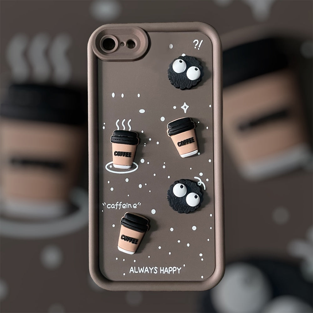 ZEROTO Cute Design 3D Cartoon Coffee Case Cover For iPhone 7 8 X XR 11 12 13 14 15 16 Pro Plus Max