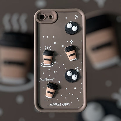 ZEROTO Cute Design 3D Cartoon Coffee Case Cover For iPhone 7 8 X XR 11 12 13 14 15 16 Pro Plus Max