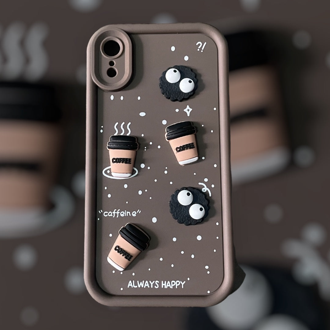 ZEROTO Cute Design 3D Cartoon Coffee Case Cover For iPhone 7 8 X XR 11 12 13 14 15 16 Pro Plus Max