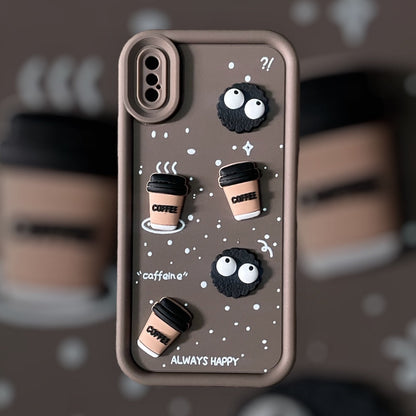 ZEROTO Cute Design 3D Cartoon Coffee Case Cover For iPhone 7 8 X XR 11 12 13 14 15 16 Pro Plus Max