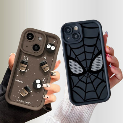 ZEROTO Pack Of 2 Case | Cute Fun Cartoon 3D Ball Coffee & Spidey Face Mask Soft Silicone Case
