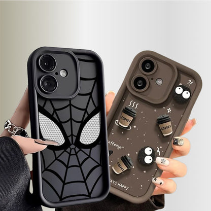 ZEROTO Pack Of 2 Case | Cute Fun Cartoon 3D Ball Coffee & Spidey Face Mask Soft Silicone Case