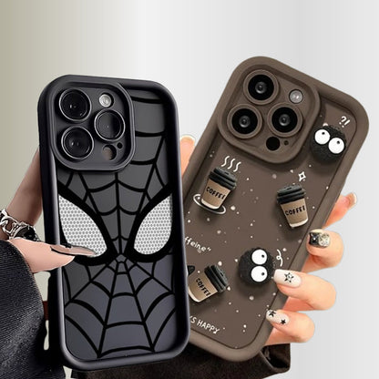 ZEROTO Pack Of 2 Case | Cute Fun Cartoon 3D Ball Coffee & Spidey Face Mask Soft Silicone Case