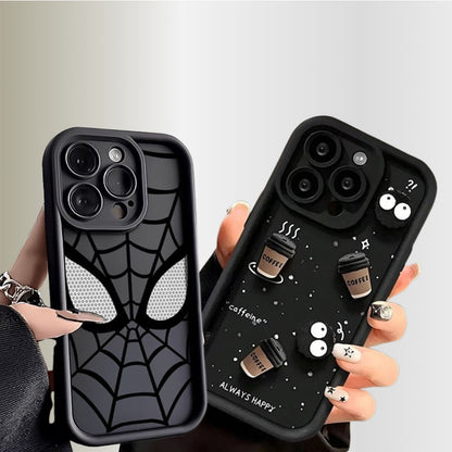 ZEROTO Pack Of 2 Case | Cute Fun Cartoon 3D Ball Coffee & Spidey Face Mask Soft Silicone Case