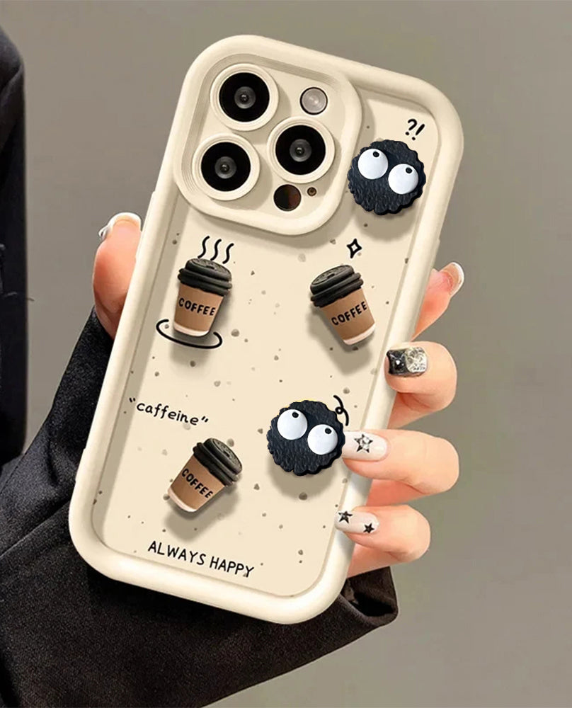 ZEROTO Cute Design 3D Cartoon Coffee Case Cover For iPhone 7 8 X XR 11 12 13 14 15 16 Pro Plus Max