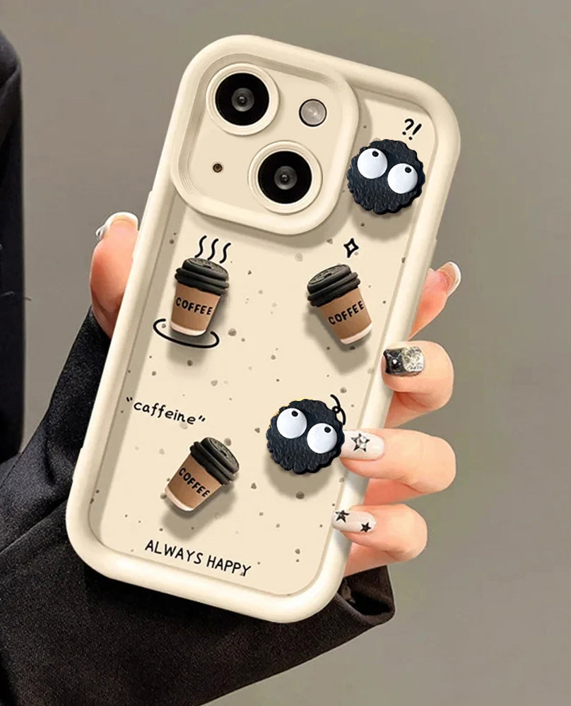 ZEROTO Cute Design 3D Cartoon Coffee Case Cover For iPhone 7 8 X XR 11 12 13 14 15 16 Pro Plus Max
